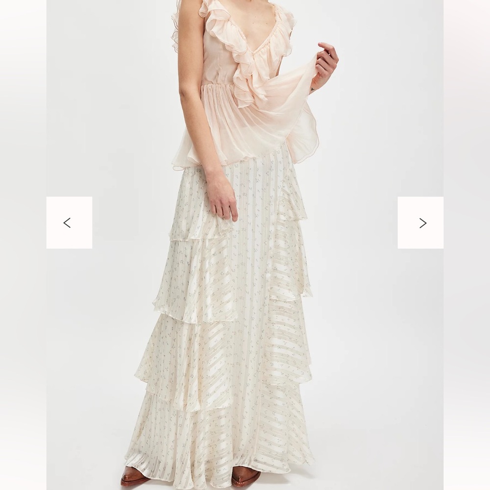 Free People Pink and Cream Tiered Maxi Skirt